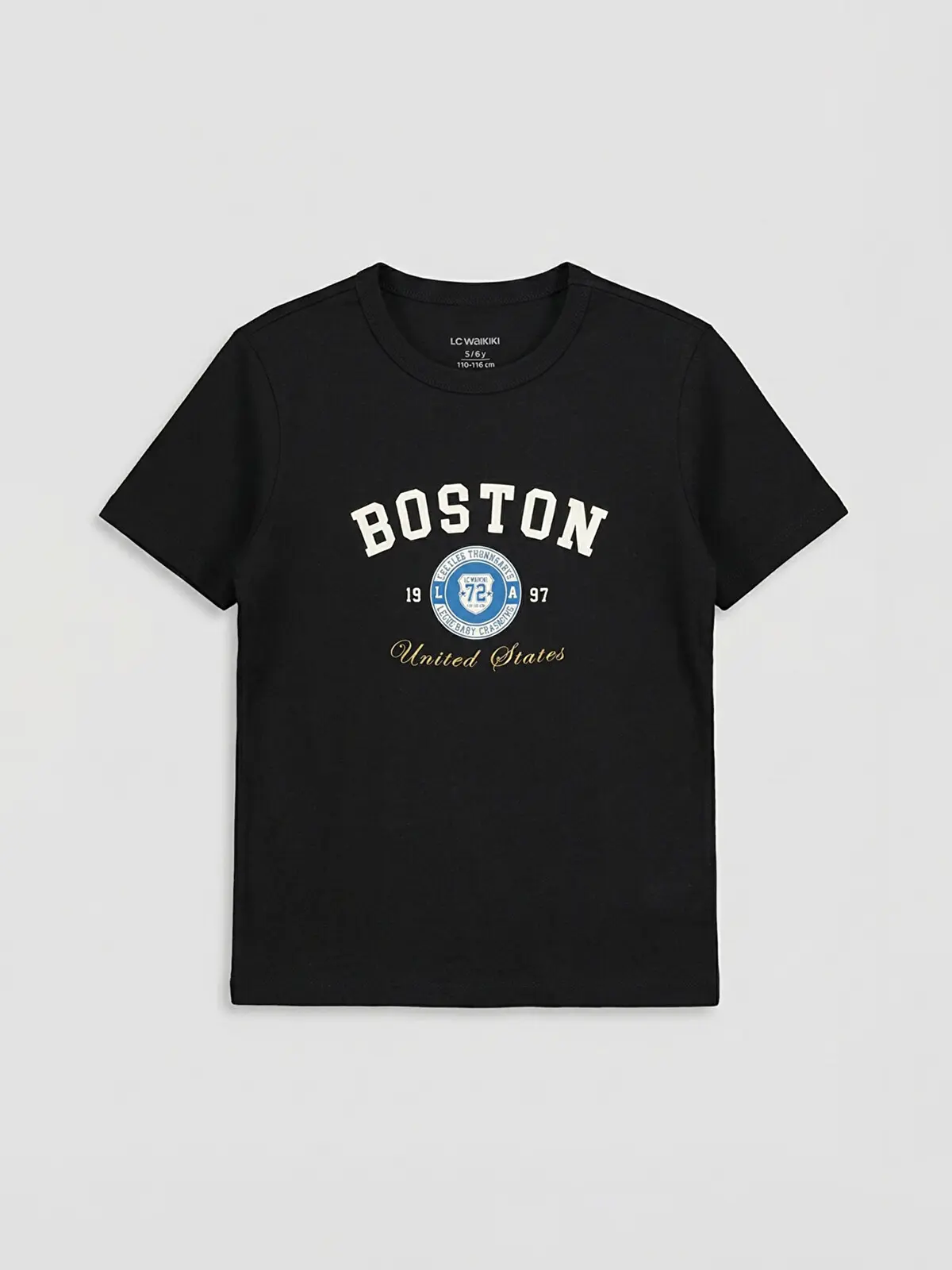 S6IO19Z4-CVL_1 LC WAIKIKI Black Boston Printed Boys' T-Shirt - Image 1
