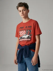 LCW Kids Orange Crew Neck Printed Boys' T-Shirt - Image 3