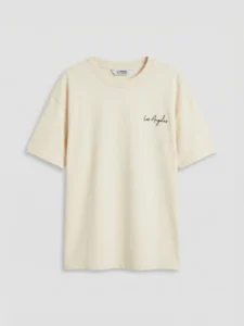 LCW Kids Beige Crew Neck Los Angeles Boys' T-Shirt - Image 2