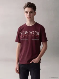 LCW Kids Burgundy Boys' Crew Neck New York Printed T-Shirt - Image 2