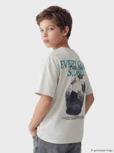 LCW Kids Beige Crew Neck Printed Boys' T-Shirt - Image 2