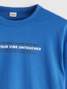 LCW Kids Blue Slogan Printed Boys' T-Shirt - Image 3