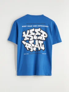 LCW Kids Blue Slogan Printed Boys' T-Shirt - Image 4