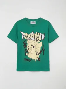 LCW Kids Green Crew Neck Pikachu Printed Boys' T-Shirt - Image 3
