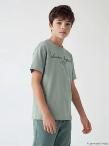 LCW Kids Green Crew Neck London Printed Boys' T-Shirt