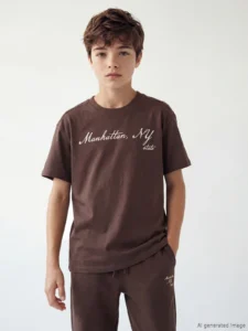 LCW Kids Brown Manhattan Printed Crew Neck Boys' T-Shirt - Image 3