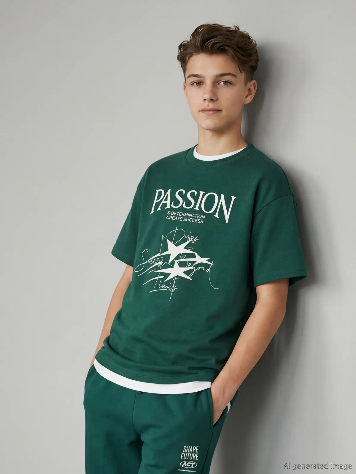 S6LI41Z4-3EL_1 LCW Kids Green Printed Boys' Soft Touch T-Shirt - Image 1
