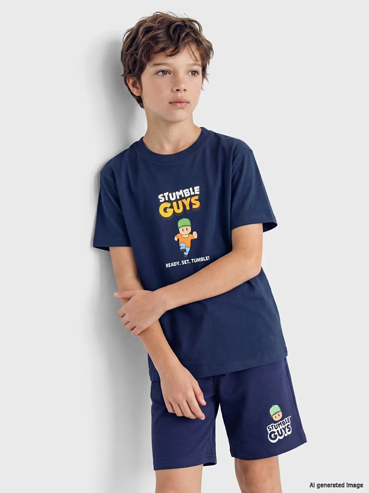 S6MK60Z4-JNK_1 LCW Kids Navy Blue Stumble Guys Printed Boys' T-Shirt - Image 1