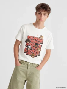 LCW Kids Ecru Crew Neck Stranger Things Printed Boys' T-Shirt