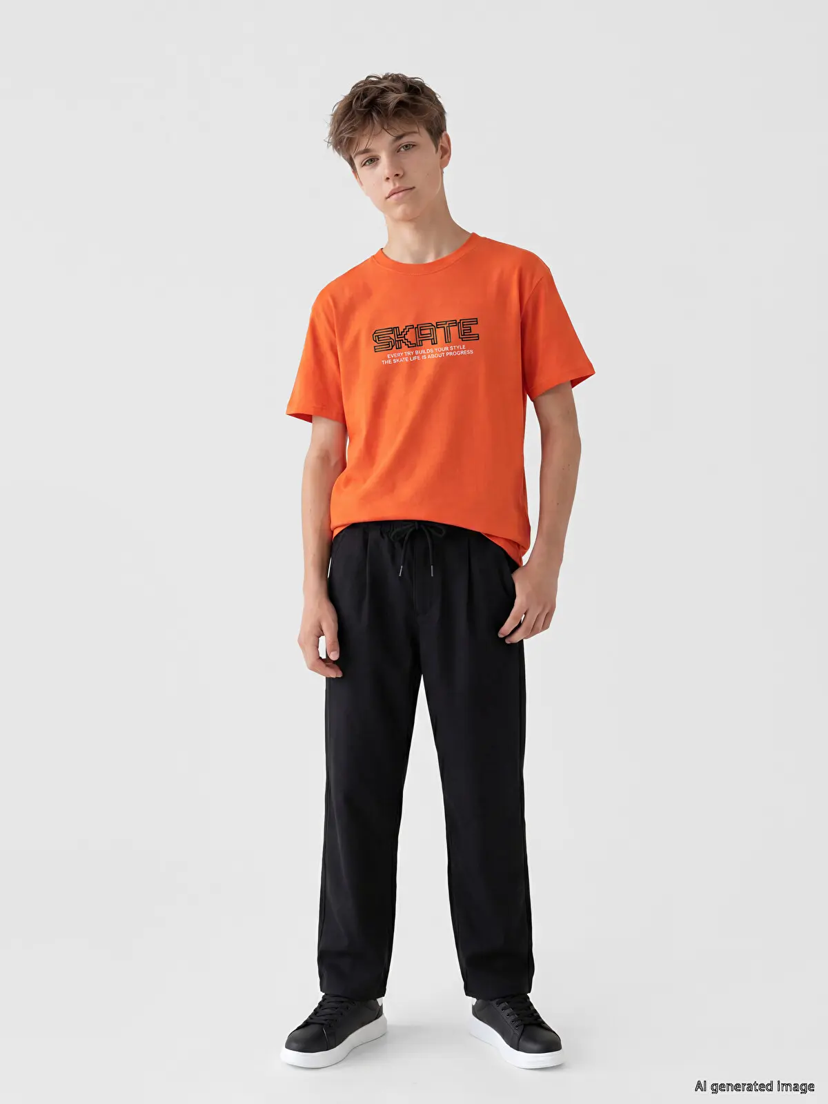 S6MV74Z4-91U_1 LCW Kids Orange Crew Neck Printed Boys' T-Shirt - Image 1