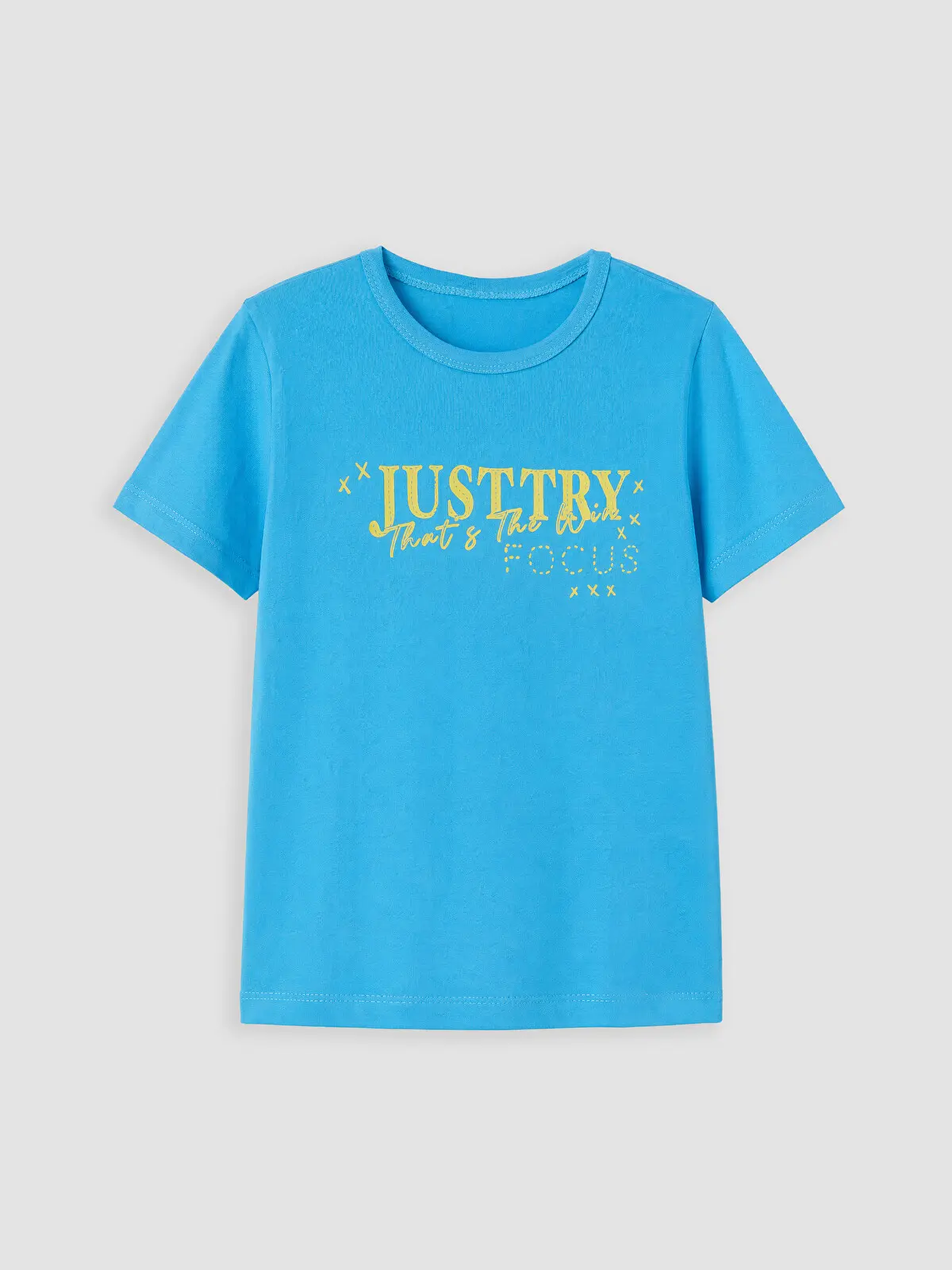 S6ND42Z4-ZSZ_1 LC WAIKIKI Blue Crew Neck Text Printed Boys' T-Shirt - Image 1