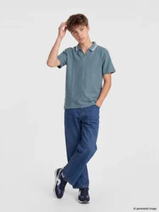 LCW Kids Indigo Polo Shirt Collar Stripe Detailed Boys' T-Shirt - Image 2