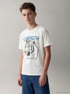 LCW Kids White Crew Neck Printed Boys' T-Shirt