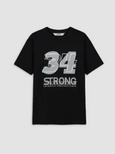 LCW Kids Black Crew Neck Printed Boys' T-Shirt