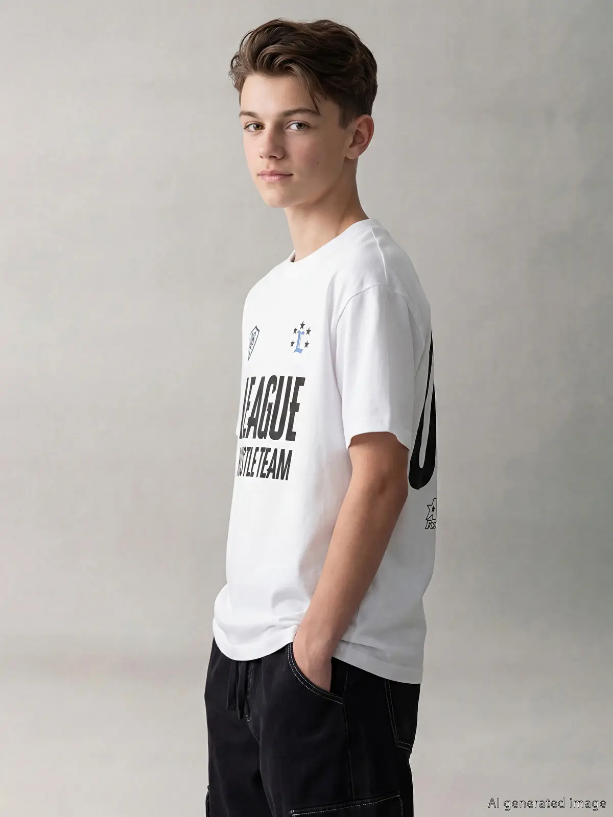 S6R625Z4-Q6K_1 LCW Kids White Crew Neck Printed Boys' T-Shirt - Image 1