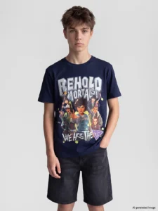 LCW Kids Navy Blue Crew Neck Stranger Things Printed Boys' T-Shirt