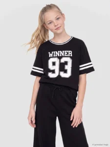 LC Waikiki Black LCW KidsBisiklet Collar Printed Girls' T-Shirt - Image 2