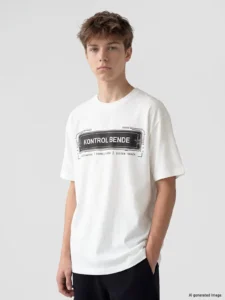 LCW Kids White Slogan Printed Boys' T-Shirt