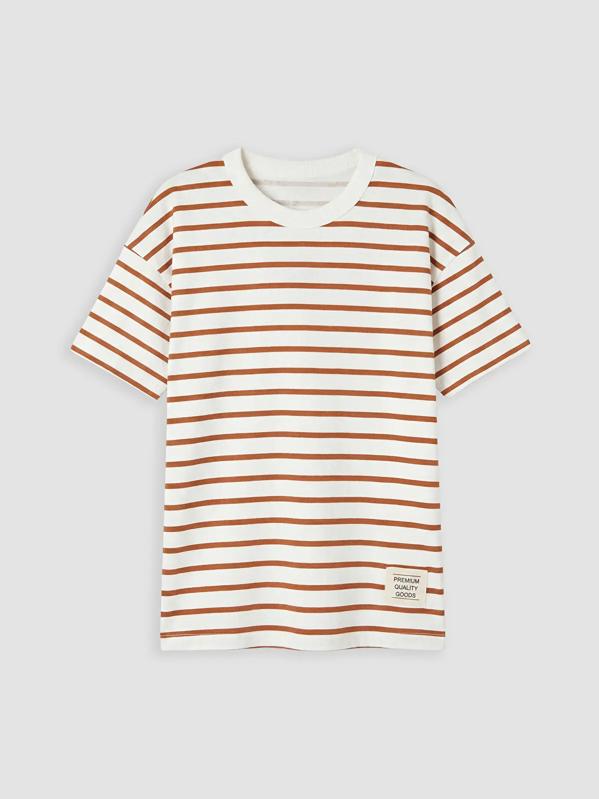 S6RF69Z4-LR0_1 LC WAIKIKI Brown Crew Neck Striped Boys' T-Shirt - Image 1