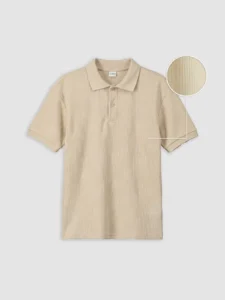 LCW Kids Beige Polo Shirt Collar textured Boys' T-Shirt - Image 2