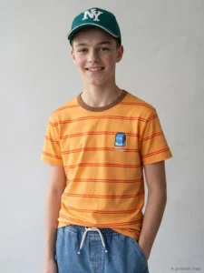 LCW Kids Orange Crew Neck Striped Boys' T-Shirt - Image 2