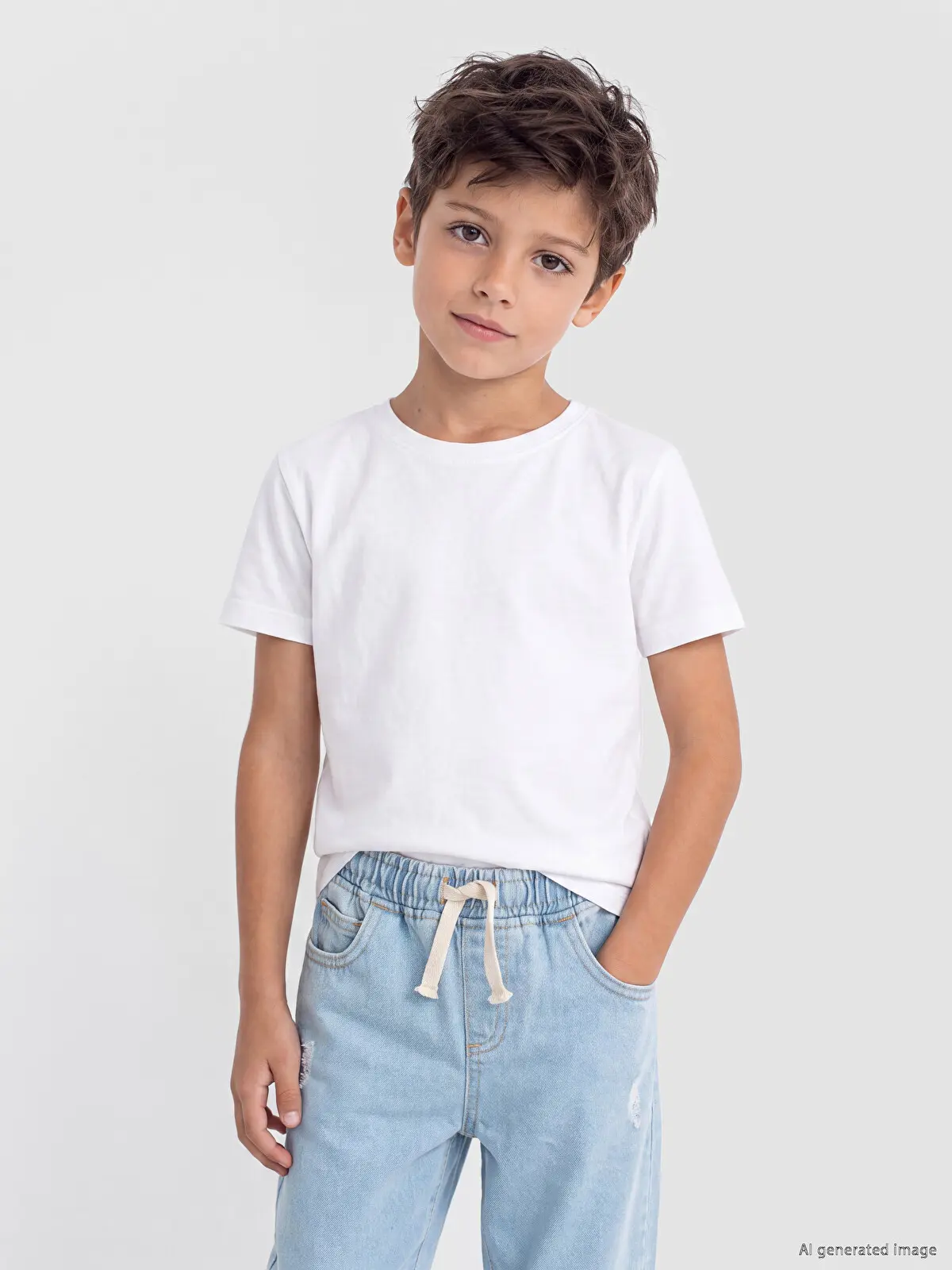 S6U890Z1-R9J_1 LCW Kids White Crew Neck Boys' T-Shirt - Image 1