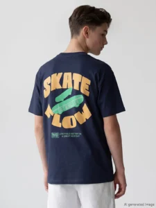 LCW Kids Navy Blue Crew Neck Printed Boys' T-Shirt