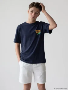 LCW Kids Navy Blue Crew Neck Printed Boys' T-Shirt - Image 2