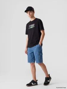 LCW Kids Black Crew Neck Ford Printed Boys' T-Shirt