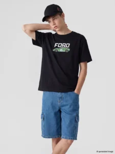 LCW Kids Black Crew Neck Ford Printed Boys' T-Shirt - Image 2