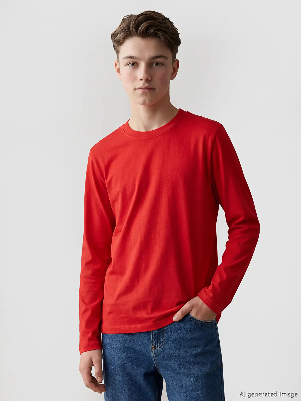 S6Y303Z4-HMW_1 LCW Kids Red Crew Neck Long Sleeve Boys' T-Shirt - Image 1