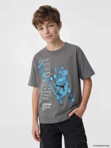 LCW Kids Gray Crew Neck Printed Boys' T-Shirt