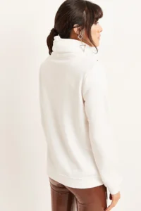 Olalook Women's Ecru Long Turtleneck Soft Textured Thick Sweatshirt - Image 5