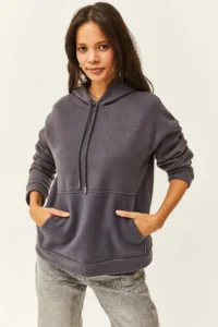 Olalook Women's Smoked Hooded Kangaroo Pocket Fleece Sweatshirt - Image 2