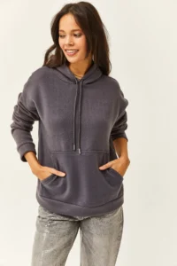 Olalook Women's Smoked Hooded Kangaroo Pocket Fleece Sweatshirt - Image 3