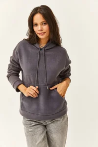 Olalook Women's Smoked Hooded Kangaroo Pocket Fleece Sweatshirt - Image 4
