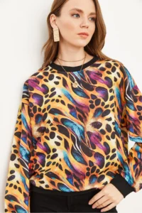 Olalook Women's Colorful Leopard Basic Soft Textured Loose Sweatshirt - Image 2