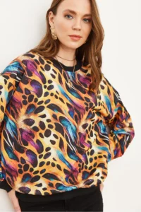 Olalook Women's Colorful Leopard Basic Soft Textured Loose Sweatshirt - Image 4