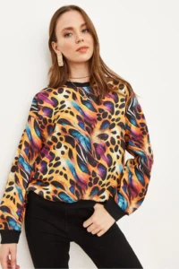 Olalook Women's Colorful Leopard Basic Soft Textured Loose Sweatshirt - Image 5