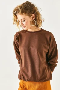 Olalook Women's Plain Bitter Brown Basic Soft Textured Loose Sweatshirt - Image 7