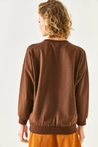 Olalook Women's Plain Bitter Brown Basic Soft Textured Loose Sweatshirt - Image 8