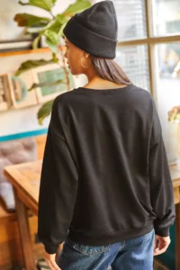 Olalook Women's Plain Black Basic Soft Textured Loose Sweatshirt - Image 4