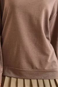 Olalook Women's Plain Camel Basic Soft Textured Loose Sweatshirt - Image 5