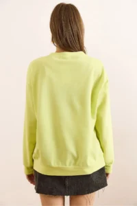Olalook Women's Plain Neon Yellow Basic Soft Textured Loose Sweatshirt - Image 2