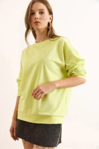 Olalook Women's Plain Neon Yellow Basic Soft Textured Loose Sweatshirt - Image 5