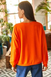 Olalook Women's Plain Orange Basic Soft Textured Loose Sweatshirt - Image 6