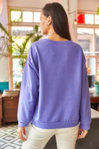 Olalook Women's Plain Purple Basic Soft Textured Loose Sweatshirt - Image 5