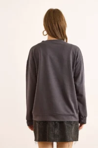 Olalook Women's Plain Smoked Basic Soft Textured Loose Sweatshirt - Image 2
