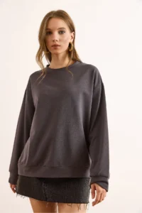 Olalook Women's Plain Smoked Basic Soft Textured Loose Sweatshirt - Image 4