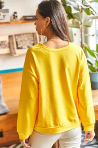 Olalook Women's Plain Yellow Basic Soft Textured Loose Sweatshirt - Image 5